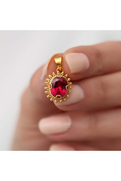 Bayar Gold 14 Ayar Altın Kırmızı Taşlı Güneş Model El İşi Kolye Ucu