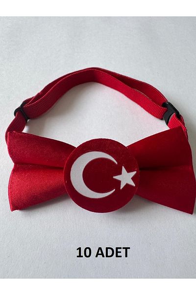 Meriç bebe Turkish Flag 23 April / 19 May / 29 October Elastic Children's Bow Tie Set of 10