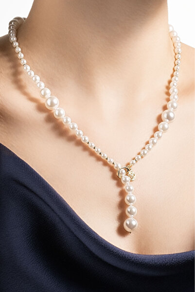 So CHIC... Hera 18 Ayar Sarı Altın Kaplama 58 Cm Gümüş İnci Y Kolye