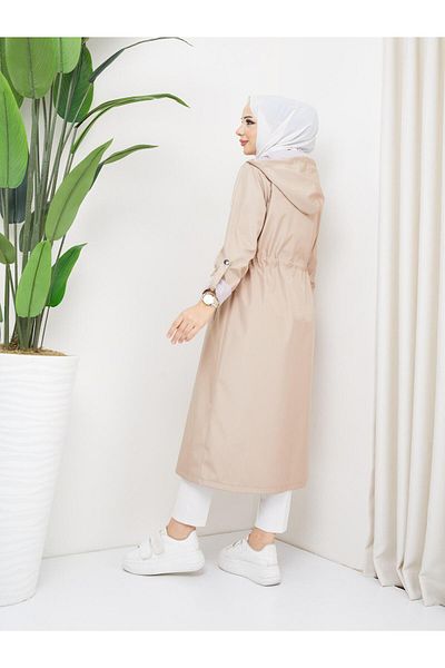 Dabenti women style Women's Ankle Lining Striped Long Trench Coat
