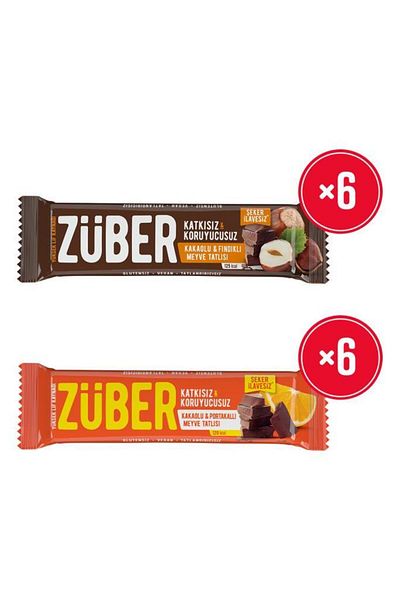 Züber Cocoa Orange 6 Pcs and Nut Fruit Bar 6 Pcs (40 g X 12 Pcs)