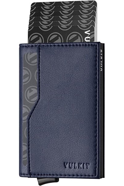 VULKIT حامل بطاقات منبثق مع حماية، محفظة جلدية أوتوماتيكية، 12 حامل بطاقات، نافذة مزدوجة لبطاقة الهوية