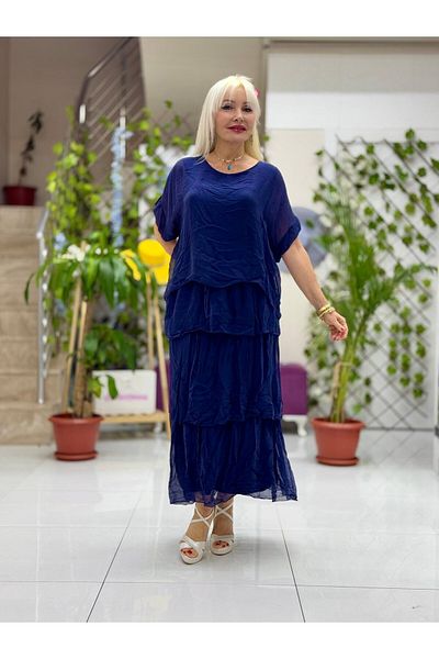 Punta Otantik Yg2060 Italian Silk Dress Navy Blue