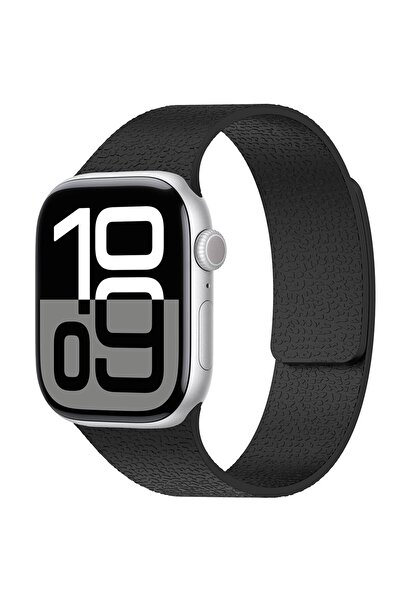 AktarMobile Apple Watch 10 46 mm Uyumlu Magnetik Silikon Kordon Deri Görünüml...