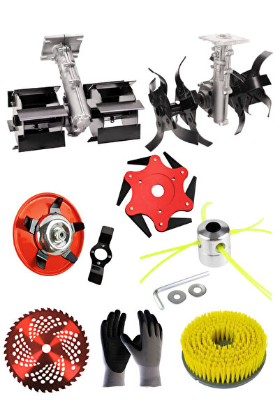 ABLACKS Benzinli Tırpan Çift Çapalama Aparatı 26 MM 9 Diş + 6 Lı Bahçivan Seti