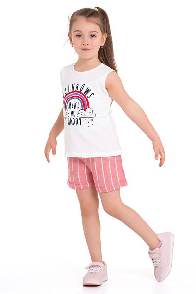 zepkids Zero Sleeve Rainbow Printed Striped Ecru Red Color Girls Shorts Suit