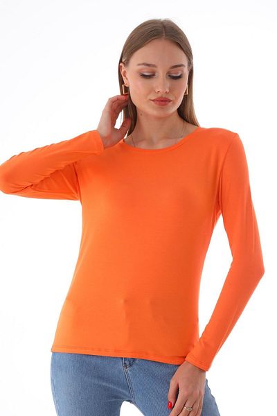 penyebizden Tricou cu mânecă lungă din viscoză și lycra pentru damă - portocaliu