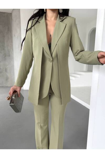 BARG FASHION HAKİ KRUVAZE TEK DÜĞMELİ BLAZER CEKET PANTOLON
