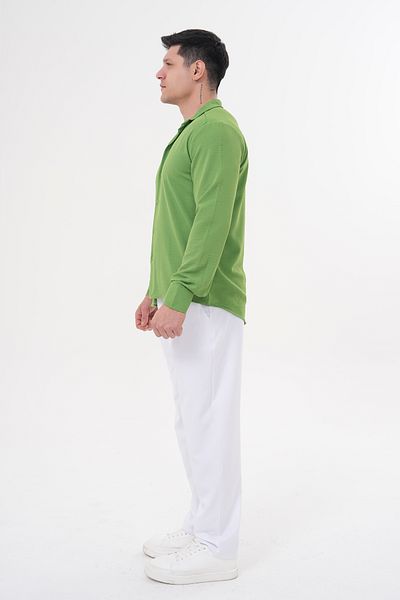 byata.style Linen Textured Loose Fit Long Sleeve Oversize Men's Shirt Pistachio Green