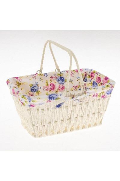 Ün-Ev Wicker Rectangular Knitted Basket Cream Color