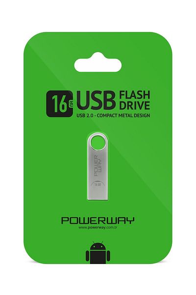 POWERWAY ذاكرة فلاش معدنية سعة 16 جيجابايت، تصميم معدني، ذاكرة USB، أحدث شرائح البيانات التكنولوجية