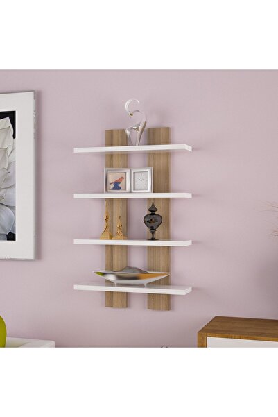 Modilayn Dort Raflı Duvar Unitesi Ofis Dort Lu Kitaplık Salon Duvar Rafı