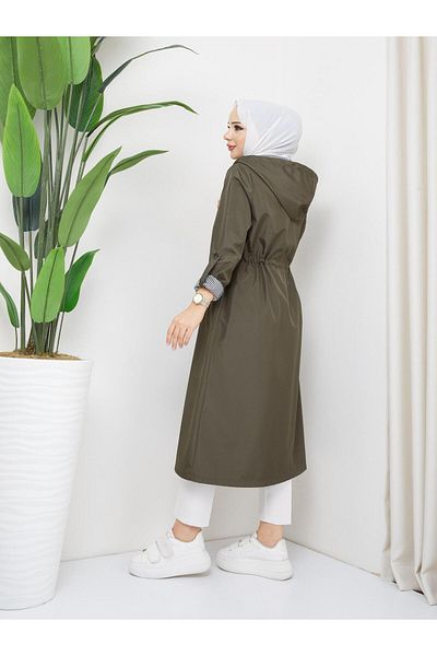 Dabenti women style Women's Ankle Lining Striped Long Trench Coat