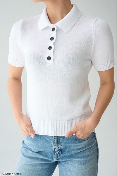 Litesa Women's Polo Neck Buttoned Soft Textured Viscose Sweater
