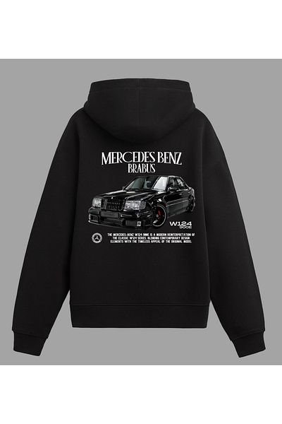 Edizen Mercedes Benz W124 900E Brabus Premium Hoodie Unisex Oversize 100% Cotton Black Hooded Sweatshirt