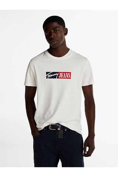 Tommy Hilfiger Crew Neck Ecru Men's T-Shirt Dm0Dm20365Ybl Tjm Slim Entry Gra