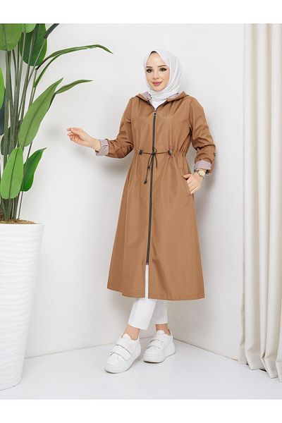 Dabenti women style Women's Ankle Lining Striped Long Trench Coat