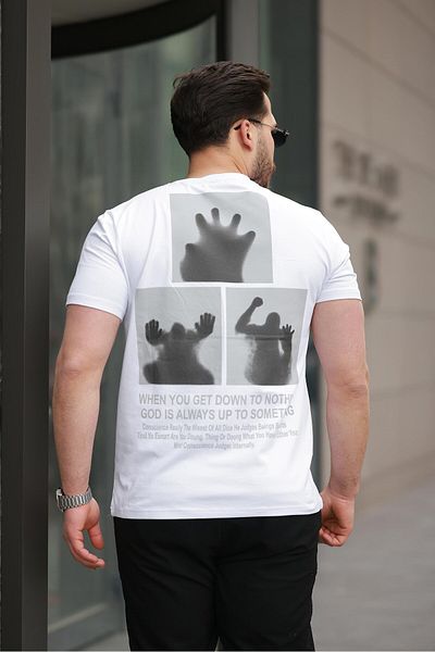 Miron Λευκό μπλουζάκι με λεπτομέρεια με λαιμόκοψη με λαιμόκοψη με κοντό μανίκι -2507
