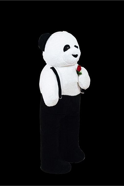 Özgüner Oyuncak 117 cm Plush Panda in Overalls Holding Flowers