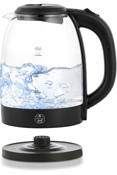 Generic Al Saif Electric Kettle 2200W Glass with Internal Light, Stainless Steel Heater, 1.7L, Black E03227
