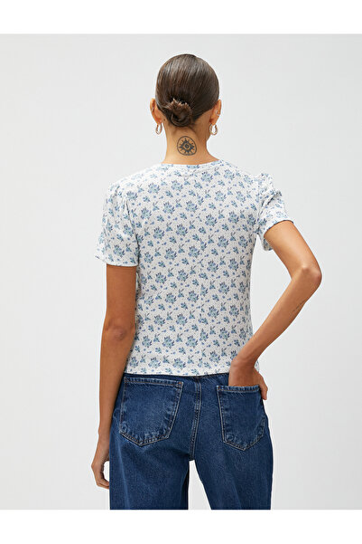 Koton Floral T-shirt με κοντό μανίκι Crew λαιμόκοψη