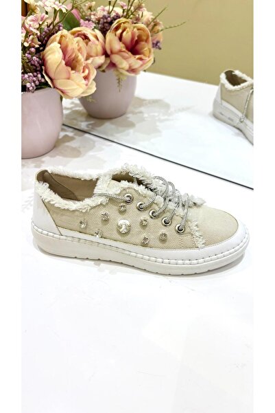 PUNTO 302109 Keten Püsküllü Taşlı Bağlamalı Spor Ayakkabı