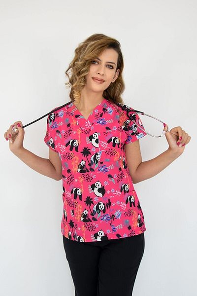 Nur Medikal Giyim Tricou cu model panda roz Chirurgical Doctor Asistentă