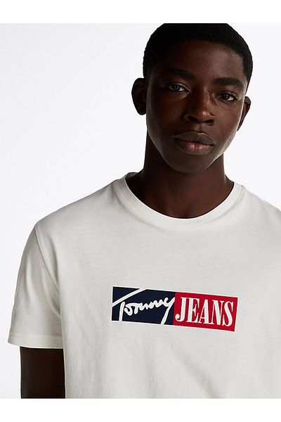 Tommy Hilfiger Crew Neck Ecru Men's T-Shirt Dm0Dm20365Ybl Tjm Slim Entry Gra