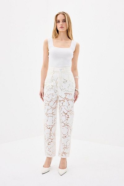 rue. Ecru Denim Trousers with Transparent Detail