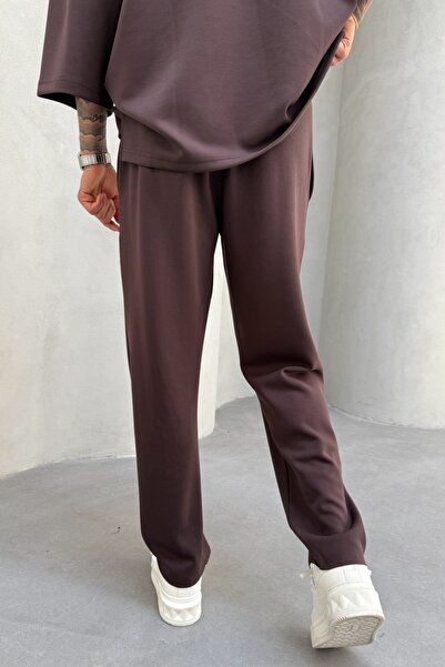 MADZEYMODA Ανδρικό Oversize Fit Oyaho υφασμάτινο μπλουζάκι καφέ παντελόνι πάνω κάτω κοστούμι KE-0112