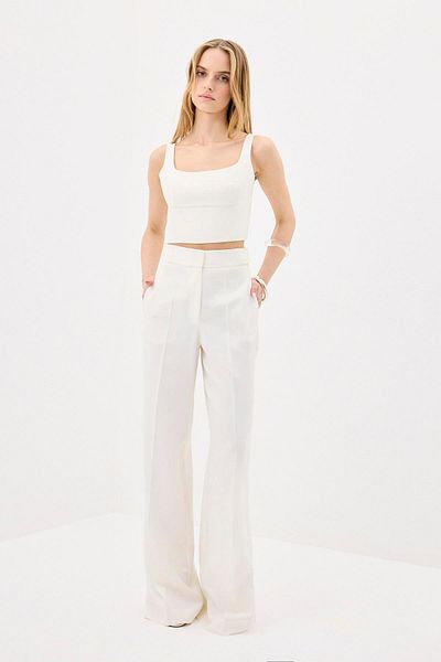 rue. Wide Leg Ecru Trousers with Ironing Detail