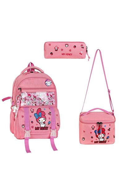 KumOziShop My Melody Aksesuarlı Kartlıklı Okul Çantası Folyolu Beslenme ve Kalemlik