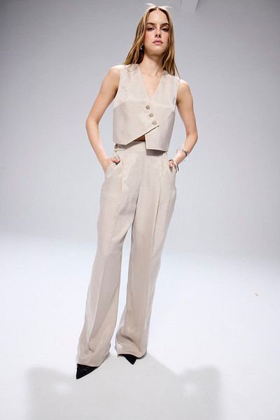 rue Pleated High Waist Mink Linen Trousers