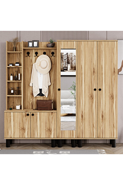 Kalender Dekor Evin-1-3-4 Bohem Ayaklı Aynalı Ayakkabılık Portmanto Vestiyer