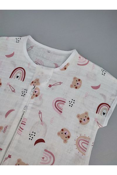 Pamuk Pazen Summer 0.5 Tog Pink Teddy Bear Baby Sleeping Bag 100% Cotton