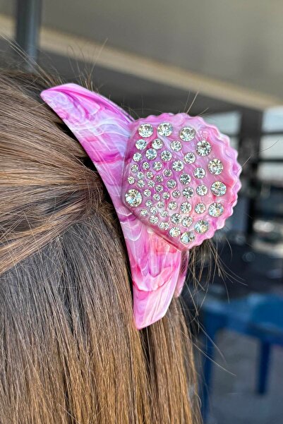 TAKIŞTIR Culoarea roz Shell Figured Stone Detaliată Cataramă cu știfturi