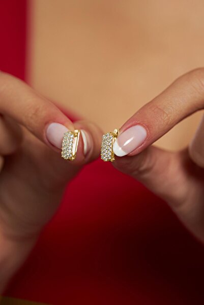 Erdobia Zirkon Taşlı Gold J Klips Minimal Gümüş Küpe