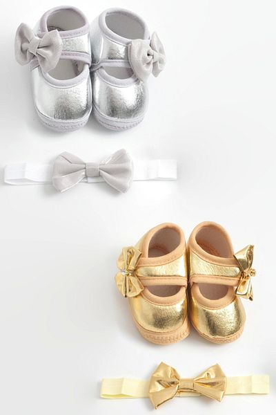 LOGO AKSESUAR 0-3 Months Newborn Gold, Silver Leaf Baby Bandana Booties Set of 2