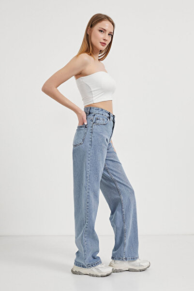 Arma Life Kadın Taşlı Straight Kalpli Buz Mavi Kot Pantolon