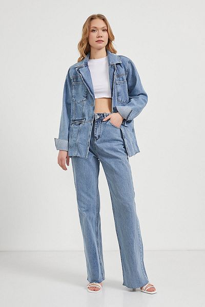 Arma Life Blazer oversize din denim pentru femei, jachetă de blugi albastru gheață
