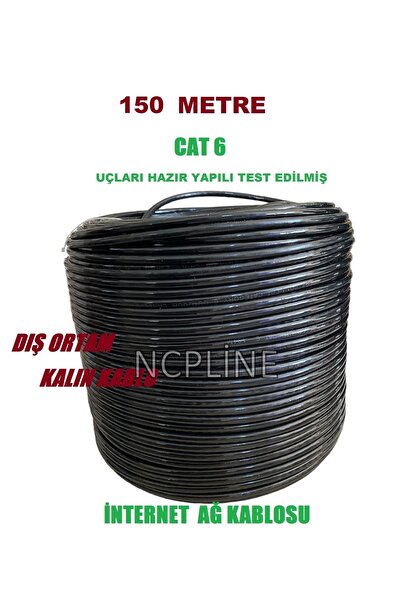 EYEPC 150 Metre Dış Ortam Cat6 Internet Kablosu Siyah Fiber Modem Pc Internet
