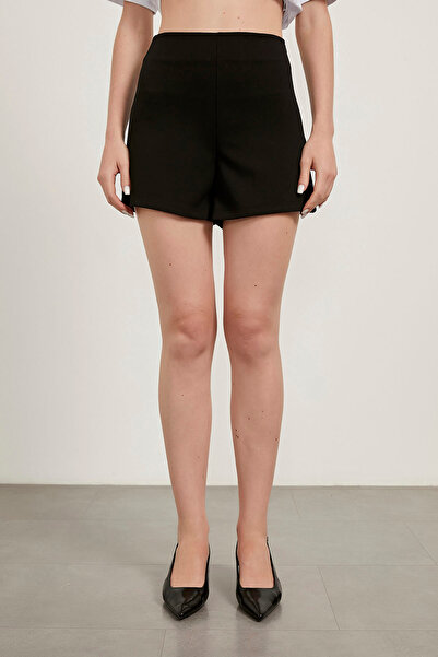 Arma Life Women's Loose Wide Leg High Waist Draped Black Mini Shorts