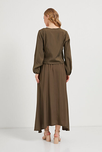 Arma Life Women's Lace-Up Premium Long Sleeve Khaki Crop Blouse