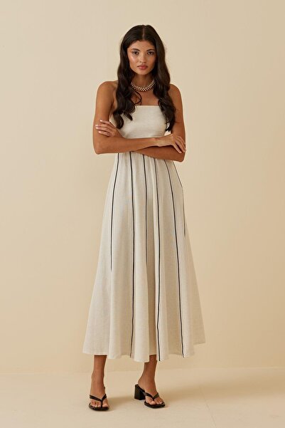 Fahhar Μπεζ ριμπ λινή φούστα