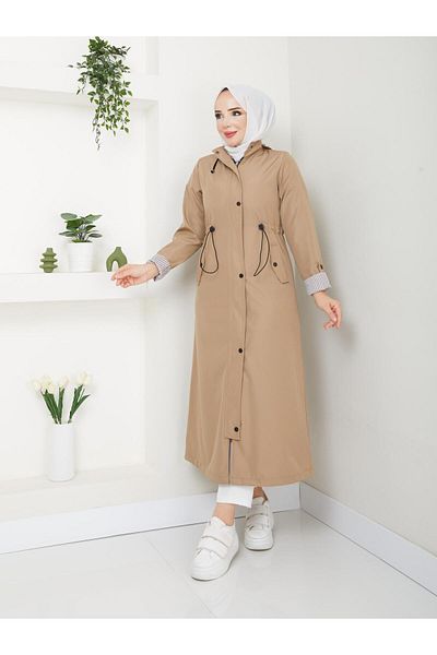 Dabenti women style Women's Ankle Striped Long Hidden Zipper (130 Size) Trench Coat