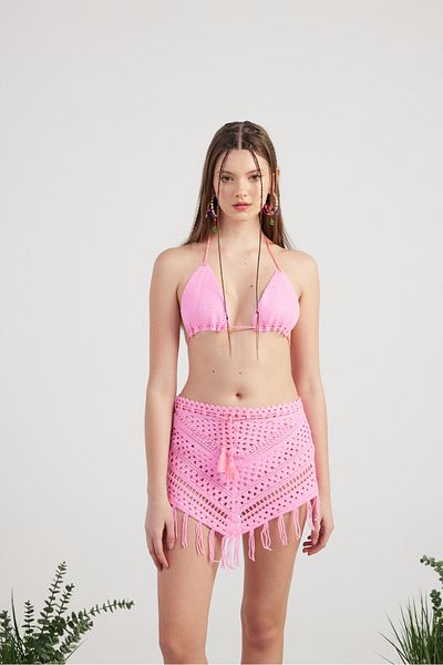 HOLLY LOLLY Patterned Tie-Up Summer Top and Bottom Chacha Knitwear Set Pink
