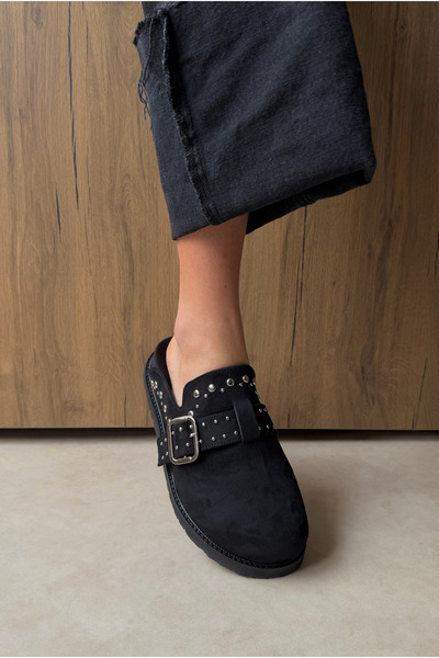 Mupa Shoes Μαύρες σουέτ γυναικείες παντόφλες