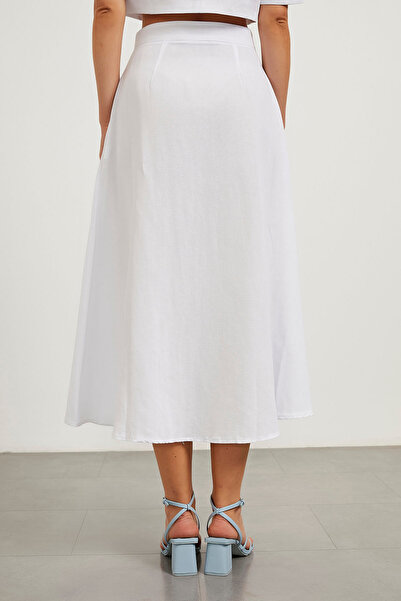 Arma Life Women's Buttoned Summer Basic Long White Linen Skirt