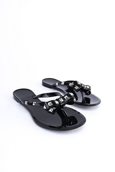 SHOEMARK Diva Black Stone Flip Flops Women's Slippers