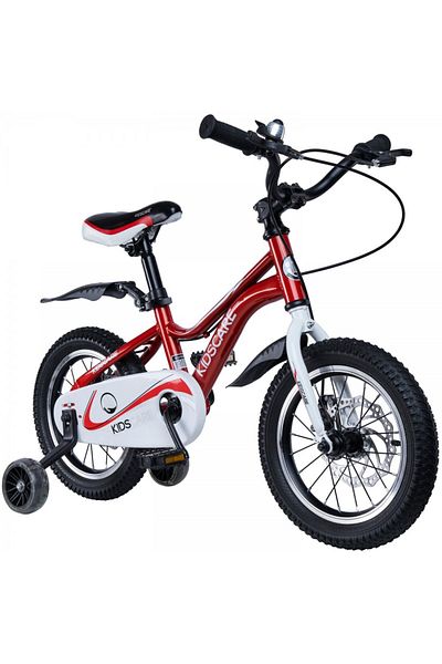 KidsCare Children's bicycle for 2-4 years, 12 inch wheels, with training wheels and disc brakes, red